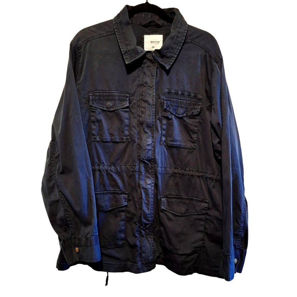 Sonoma Woman's Navy Utility Jacket Size 2X With Pockets & Button Cuffs